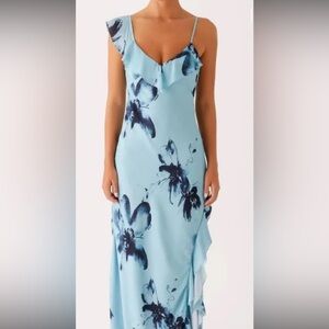 Peppermayo Asymmetrical Dress in Blue Floral
